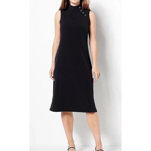 A-627 Susan Graver Modern Essentials Liquid Knit Mock Neck Dress BLACK Sz XXS - Picture 1 of 1